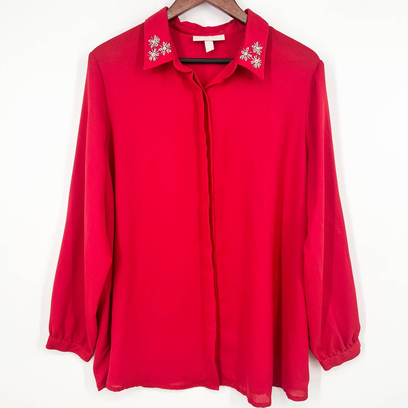 W/O Tags Woman Within Size 18/20 L Large Plus Size Beaded Blouse Shirt Top